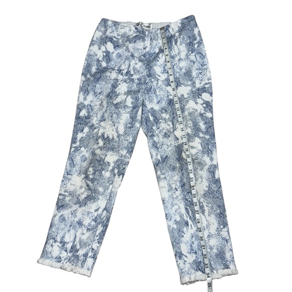 Sara Campbell Blue White Abstract Print Crop Pants Fringe Hem Size 6 - Picture 6 of 11